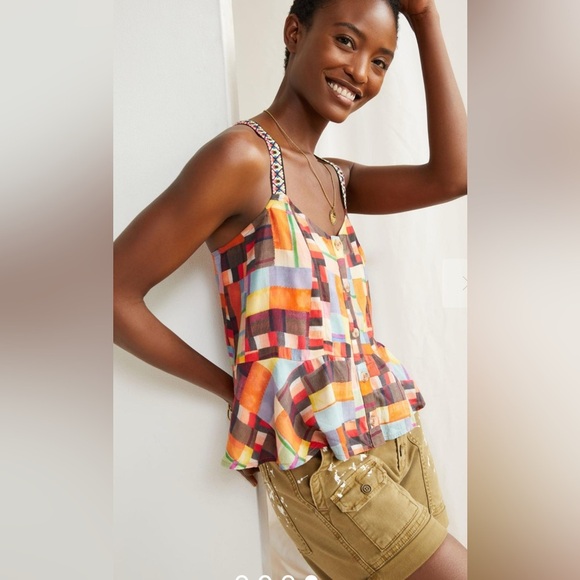 Anthropologie Pilcro Abstract Peplum Tank Size MP - Picture 1 of 4